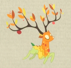 Size: 470x447 | Tagged: safe, screencap, the great seedling, deer, dryad, elk, g4, going to seed, apple, branches for antlers, cropped, eyes closed, fabulous, food, male, solo, spirit
