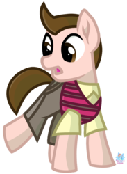 Size: 748x1024 | Tagged: safe, artist:rainbow eevee, pony, clothes, milo murphy, milo murphy's law, ponified, shocked, simple background, solo, transparent background