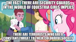 Size: 899x499 | Tagged: safe, screencap, pinkie pie, wiz kid, equestria girls, five lines you need to stand in, g4, my little pony equestria girls: better together, background human, female, male, security guard