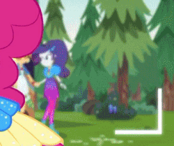 Size: 318x266 | Tagged: safe, screencap, applejack, pinkie pie, rarity, equestria girls, five lines you need to stand in, g4, my little pony equestria girls: better together, animated, cropped, female, holding hands, music festival outfit, shipping fuel