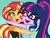 Size: 1200x920 | Tagged: dead source, safe, artist:wubcakeva, sci-twi, sunset shimmer, twilight sparkle, equestria girls, g4, my little pony equestria girls: better together, clothes, cute, duo, female, glasses, happy, hug, jacket, leather jacket, lesbian, one eye closed, open mouth, ponytail, pride, pride month, shimmerbetes, ship:sci-twishimmer, ship:sunsetsparkle, shipping, simple background, teal background, twiabetes