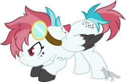 Size: 1393x900 | Tagged: safe, artist:cyan-artsy, oc, oc only, oc:velocity, pegasus, pony, cute, determined, female, filly, goggles, smol, solo