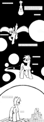 Size: 1178x3229 | Tagged: safe, artist:coffeehorse, oc, oc only, oc:night cap, pony, book, comic, dream, monochrome