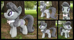Size: 1207x662 | Tagged: safe, artist:peruserofpieces, octavia melody, earth pony, pony, g4, bowtie, female, front view, happy, irl, mare, photo, plushie, profile, smiling, solo
