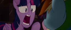 Size: 1912x804 | Tagged: safe, screencap, fluttershy, rainbow dash, twilight sparkle, alicorn, pony, g4, my little pony: the movie, faic, funny, great moments in animation, hilarious, twilight sparkle (alicorn), why the long face