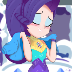 Size: 4100x4100 | Tagged: safe, alternate version, artist:kafiyan, rarity, equestria girls, festival looks, g4, my little pony equestria girls: better together, arm behind back, blushing, eyes closed, eyeshadow, female, human coloration, lip bite, makeup, music festival outfit, sleeveless, smiling, solo