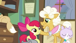 Size: 1920x1080 | Tagged: safe, screencap, apple bloom, goldie delicious, cat, pony, g4, going to seed