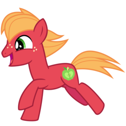 Size: 3200x3200 | Tagged: safe, artist:cheezedoodle96, big macintosh, earth pony, pony, g4, .svg available, colt, colt big macintosh, freckles, high res, juxtaposition bait, laughing, male, open mouth, running, simple background, solo, svg, transparent background, vector, younger
