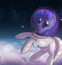 Size: 2435x2534 | Tagged: safe, artist:autumnvoyage, princess luna, alicorn, pony, g4, astronaut, cloud, female, high res, solo, space, spacesuit, stars