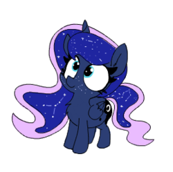 Size: 279x278 | Tagged: safe, artist:wafflecakes, princess luna, alicorn, pony, g4, chest fluff, chibi, constellation freckles, female, filly, freckles, smiling, smol, solo, woona, younger