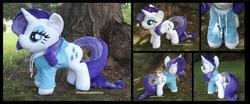 Size: 4230x1754 | Tagged: safe, artist:peruserofpieces, rarity, pony, unicorn, g4, accessory, clothes, hoodie, horn, irl, jacket, lidded eyes, photo, plushie, profile, solo, toy