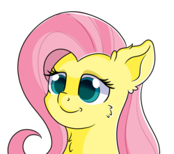 Size: 1280x1130 | Tagged: safe, artist:rainbowtashie, fluttershy, pony, g4, bust, cheek fluff, colored pupils, cute, ear fluff, female, lidded eyes, neck fluff, portrait, shyabetes, simple background, solo, transparent background