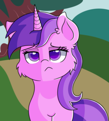 Size: 3600x4000 | Tagged: safe, artist:rainbowtashie, amethyst star, sparkler, pony, unicorn, g4, the mysterious mare do well, amethyst star is not amused, background pony, cheek fluff, female, mare, scene interpretation, simple background, solo, unamused