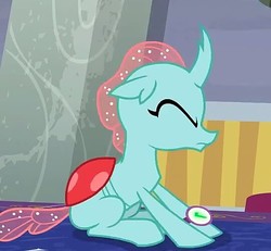 Size: 541x499 | Tagged: safe, screencap, ocellus, changedling, changeling, a matter of principals, g4, cropped, cute, diaocelles, eyes closed, female, profile, sitting, solo