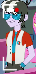 Size: 372x752 | Tagged: safe, screencap, ringo, equestria girls, five lines you need to stand in, g4, my little pony equestria girls: better together, background human, cropped, facial hair, male, moustache, solo, sunglasses