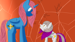 Size: 2560x1440 | Tagged: safe, artist:jimmy draws, oc, oc only, oc:hades, oc:misterious jim, alicorn, pegasus, pony, dad, demi-god, god, horn, male, prince of tartarus, son, tartarus, wings