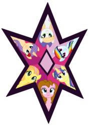 Size: 1024x1416 | Tagged: safe, artist:chaostrical, artist:mariana-shy, oc, oc only, oc:angel heart, oc:apple beauty, oc:balloon cupcake, oc:rainbow shine, oc:rose diamont, oc:star comet, earth pony, pegasus, pony, unicorn, base used, cowboy hat, element of magic, flower, flower in hair, hat, magical lesbian spawn, next generation, offspring, parent:applejack, parent:big macintosh, parent:cheese sandwich, parent:comet tail, parent:fluttershy, parent:pinkie pie, parent:rainbow dash, parent:rarity, parent:soarin', parent:twilight sparkle, parents:cheesepie, parents:cometlight, parents:fluttermac, parents:rarijack, parents:soarindash, rose, simple background, transparent background