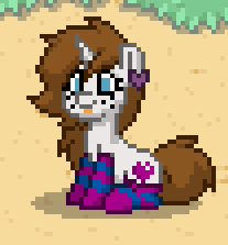 Size: 207x223 | Tagged: safe, artist:sevenxninja, derpibooru exclusive, oc, oc only, oc:love biscuit, pony, unicorn, pony town, clothes, dirt, ear piercing, earring, grass, jewelry, piercing, socks, solo, striped socks, tongue out, update