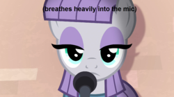 Size: 1274x712 | Tagged: safe, edit, maud pie, earth pony, pony, g4, the maud couple, female, heavy breathing, microphone, solo, text