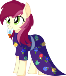 Size: 836x956 | Tagged: safe, artist:cyanlightning, roseluck, earth pony, pony, g4, student counsel, .svg available, chest fluff, clothes, cute, dress, ear fluff, ear tufts, female, flower, glue, looking up, mare, mouth hold, rosabetes, simple background, smiling, solo, transparent background, vector