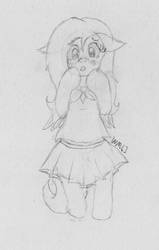Size: 713x1121 | Tagged: safe, artist:wapamario63, fluttershy, pony, g4, bipedal, blushing, clothes, cute, female, mare, monochrome, pleated skirt, school uniform, shyabetes, sketch, skirt, solo, traditional art