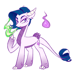 Size: 946x898 | Tagged: safe, artist:frowoppy, oc, oc only, oc:amethyst, dracony, hybrid, female, fire, interspecies offspring, offspring, parent:rarity, parent:spike, parents:sparity, simple background, solo, white background
