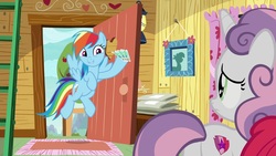 Size: 1920x1080 | Tagged: safe, screencap, rainbow dash, sweetie belle, pony, g4, the last crusade, female, ticket