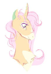 Size: 252x360 | Tagged: dead source, safe, artist:sleepy--demon, fluttershy, pony, unicorn, g4, bust, chest fluff, coat markings, colored ears, female, fluttershy (g5 concept leak), g5 concept leak style, g5 concept leaks, mare, pixel art, redesign, simple background, smiling, solo, transparent background, unicorn fluttershy