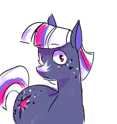 Size: 1280x1355 | Tagged: dead source, safe, artist:sleepy--demon, twilight sparkle, earth pony, pony, g4, beauty mark, coat markings, earth pony twilight, eyebrows, eyebrows visible through hair, female, g5 concept leak style, g5 concept leaks, looking at you, mare, redesign, simple background, solo, twilight sparkle (g5 concept leak), white background