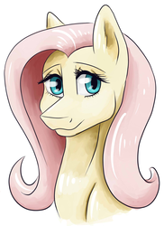 Size: 1140x1564 | Tagged: safe, artist:misssakura-senpai, edit, fluttershy, pony, g4, bust, commission example, cropped, female, looking at you, mare, simple background, smiling, solo, white background