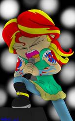 Size: 1200x1952 | Tagged: safe, artist:reedahmad, sunset shimmer, human, equestria girls, g4, 80s, angry, boots, chester bennington, clothes, eyes closed, female, hair metal, heavy metal, linkin park, metal, microphone, open mouth, screaming, shoes, singing, solo, tattoo, yelling