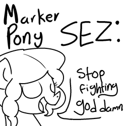 Size: 900x900 | Tagged: artist needed, safe, oc, oc only, oc:marker pony, pony, /mlp/, 4chan, dialogue, eyes closed, female, mare, mlpg, monochrome, simple background, solo, white background