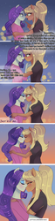 Size: 3000x12000 | Tagged: safe, artist:xjenn9, applejack, rarity, anthro, comic:best friends, g4, adorasexy, blushing, clothes, coming out, cute, female, jackabetes, kissing, lesbian, looking at each other, missing horn, ponytail, raribetes, sexy, ship:rarijack, shipping, shirt, t-shirt