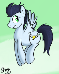 Size: 2775x3474 | Tagged: safe, alternate version, artist:siggyderp, soarin', pegasus, pony, g4, flying, high res, male, old cutie mark, signature, solo, stallion