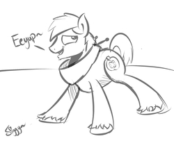 Size: 2726x2209 | Tagged: safe, artist:siggyderp, big macintosh, earth pony, pony, g4, black and white, dialogue, eeyup, grayscale, high res, horse collar, male, monochrome, signature, sketch, solo, stallion