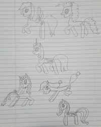 Size: 2005x2505 | Tagged: safe, artist:asiandra dash, applejack, fluttershy, pinkie pie, rainbow dash, rarity, twilight sparkle, alicorn, earth pony, pegasus, pony, unicorn, g4, high res, lined paper, mane six, open mouth, pencil drawing, spread wings, traditional art, twilight sparkle (alicorn), wings