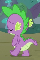 Size: 413x614 | Tagged: safe, screencap, spike, dragon, g4, molt down, claws, cropped, eyes closed, male, solo, tail, winged spike, wings