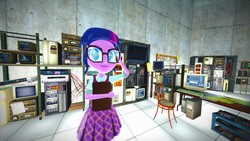 Size: 1920x1080 | Tagged: safe, artist:russianguyt, sci-twi, twilight sparkle, equestria girls, g4, 3d, bright, gmod, grin, laboratory, poster, science, smiling