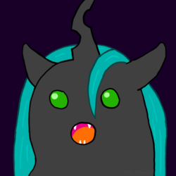 Size: 720x720 | Tagged: safe, artist:eddy original, queen chrysalis, changeling, changeling queen, g4, female, meme, simple background, solo, surprised pikachu