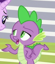 Size: 468x550 | Tagged: safe, screencap, spike, starlight glimmer, dragon, a matter of principals, g4, claws, cropped, duo, male, offscreen character, solo focus, winged spike, wings