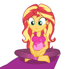 Size: 2802x2726 | Tagged: safe, artist:pacificside18, sunset shimmer, equestria girls, g4, wake up!, spoiler:choose your own ending (season 2), spoiler:eqg series (season 2), barefoot, belly, big belly, big breasts, breasts, clothes, feet, female, geode of empathy, high res, magical geodes, pants, pregnant, pregnant equestria girls, simple background, solo, sunset preggers, transparent background, vector, wake up!: rainbow dash, yoga, yoga mat, yoga pants