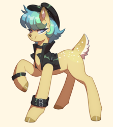 Size: 632x711 | Tagged: safe, artist:orchidpony, oc, oc only, oc:softail, deer, deer pony, original species, pony, biker, doe, female, leather vest, mare, simple background, solo