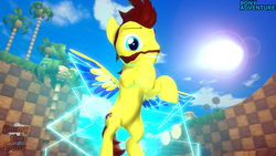 Size: 1280x720 | Tagged: safe, artist:sky chaser, oc, oc only, oc:sky chaser, pegasus, pony, 3d, beard, facial hair, green hill zone, lightning, male, pony adventure, smiling, solo, source filmmaker, stallion