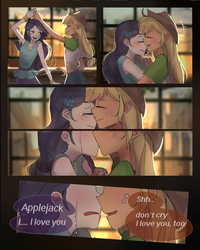 Size: 2000x2500 | Tagged: safe, artist:tcn1205, part of a set, applejack, rarity, human, equestria girls, g4, clothes, comic, crying, cute, daaaaaaaaaaaw, dancing, dialogue, feels, female, high res, hnnng, humanized, i love you, jackabetes, kissing, lesbian, love, pony coloring, raribetes, ship:rarijack, shipping, smiling, tears of joy