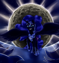 Size: 1800x1928 | Tagged: safe, artist:com3tfire, nightmare moon, alicorn, pony, g4, eclipse, female, mare, moon, solo, spread wings, wings