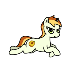 Size: 1000x1000 | Tagged: safe, alternate version, artist:skelmach, part of a set, peachy pitt, pony, unicorn, g4, background pony, female, looking at you, mare, prone, simple background, solo, white background