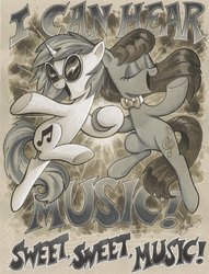 Size: 2144x2813 | Tagged: safe, artist:andypriceart, dj pon-3, octavia melody, vinyl scratch, earth pony, pony, unicorn, g4, bowtie, female, glasses, high res, i can hear music, mare, song reference, the beach boys, toned paper