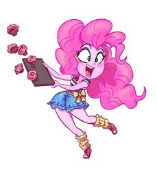 Size: 1001x1092 | Tagged: safe, artist:katrina hadley, artist:lunchie, pinkie pie, equestria girls, g4, chibi, converse, cupcake, female, food, official fan art, open mouth, shoes, sneakers
