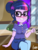 Size: 1800x2400 | Tagged: safe, artist:artmlpk, sci-twi, twilight sparkle, equestria girls, g4, blushing, bun, canterlot high, clothes, cute, fanart, female, geode of telekinesis, looking at you, magical geodes, mug, pantyhose, sitting, smiling, solo, twiabetes