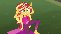 Size: 800x450 | Tagged: safe, artist:m48patton, sunset shimmer, equestria girls, g4, my little pony equestria girls: choose your own ending, wake up!, wake up!: rainbow dash, animated, barefoot, clothes, feet, female, pants, solo, the undulating parakeet, yoga, yoga mat, yoga pants